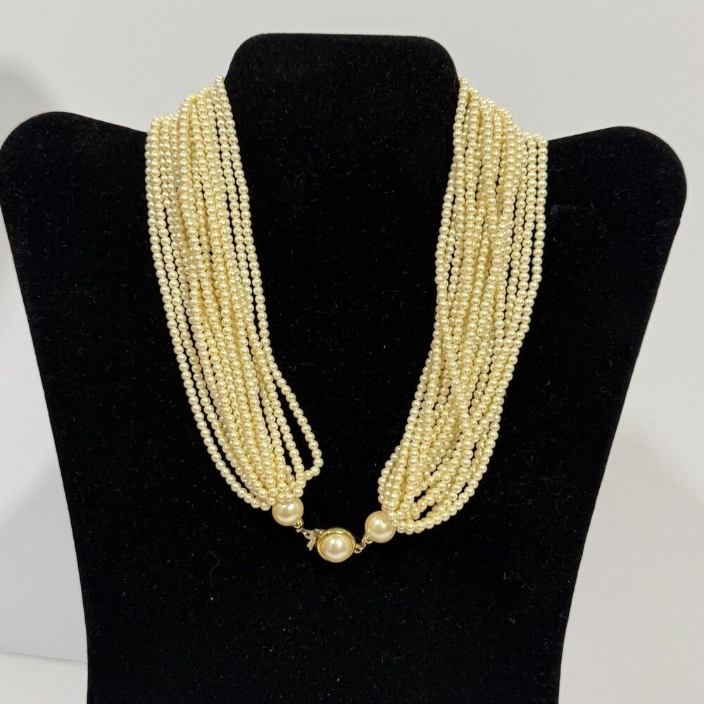 Vintage 10-Strand Faux Pearl Necklace with Patented Gold-Tone Clasp - Picture 8 of 16